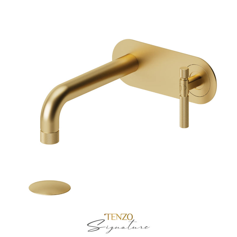Tenzo Bellacio-F Wall Mount Lavatory Faucet With (Overflow) Drain Brushed Gold - BE15-F-P-BG