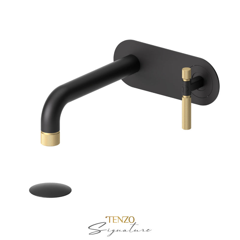 Tenzo Bellacio-F Wall Mount Lavatory Faucet With (Overflow) Drain Matte Black/Brushed Gold - BE15-F-P-MB-BG