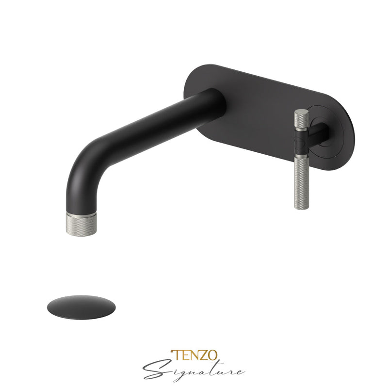Tenzo Bellacio-F Wall Mount Lavatory Faucet With (Overflow) Drain Matte Black/Brushed Nickel - BE15-F-P-MB-BN