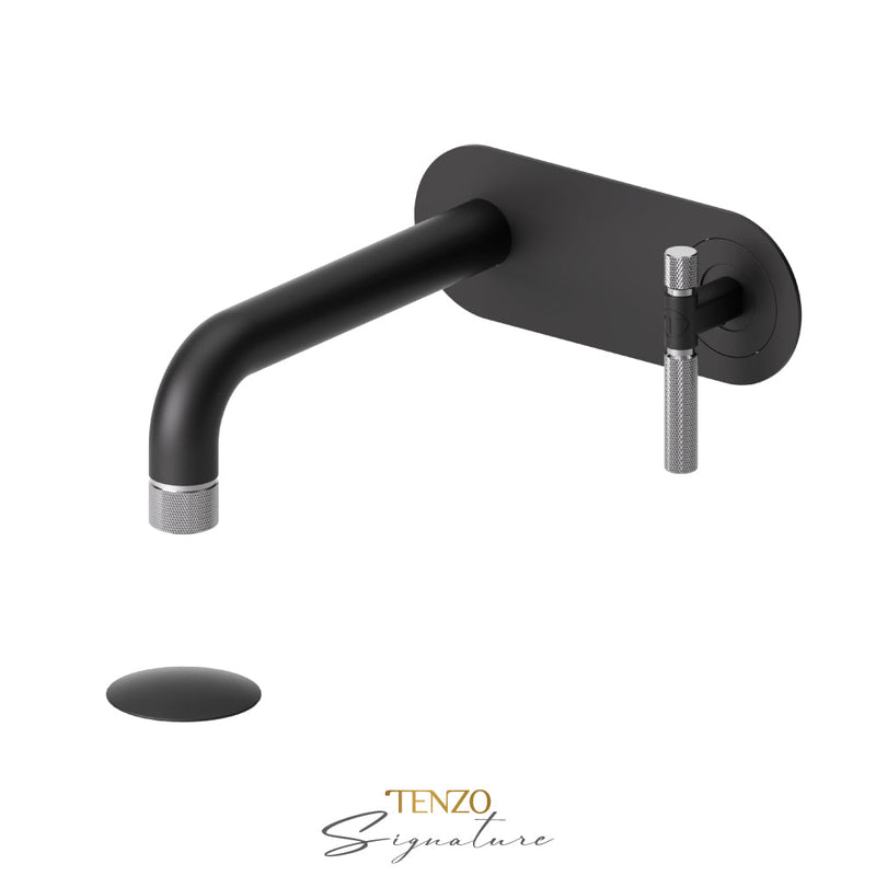 Tenzo Bellacio-F Wall Mount Lavatory Faucet With (Overflow) Drain Matte Black/Chrome - BE15-F-P-MB-CR
