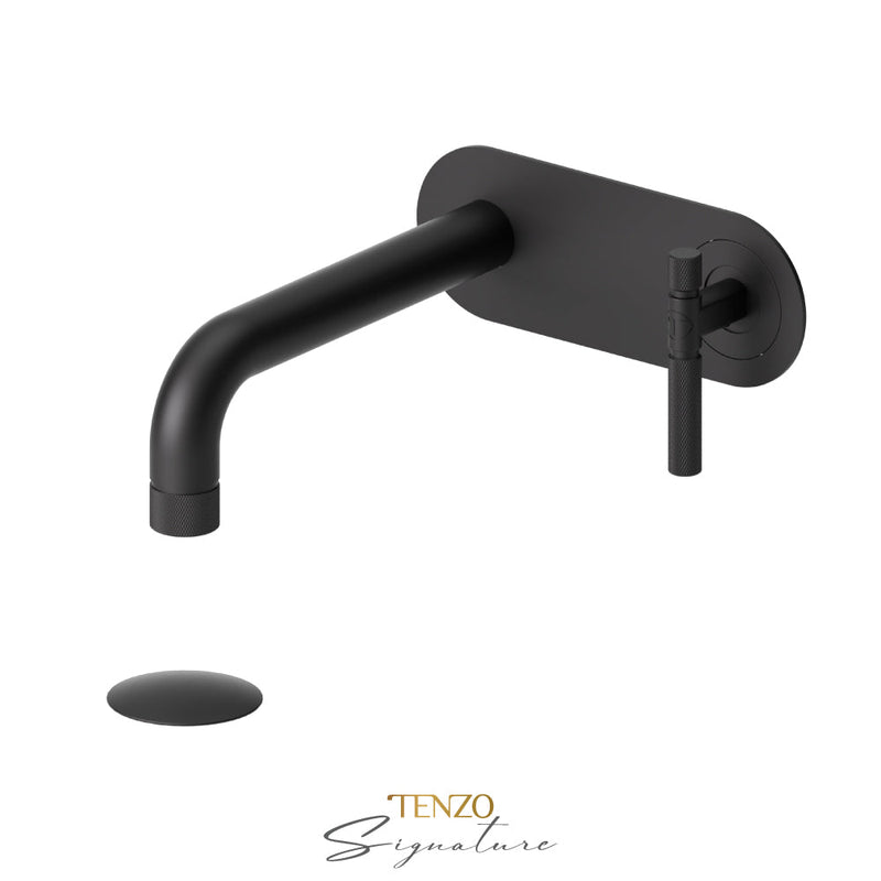 Tenzo Bellacio-F Wall Mount Lavatory Faucet With (Overflow) Drain Matte Black - BE15-F-P-MB