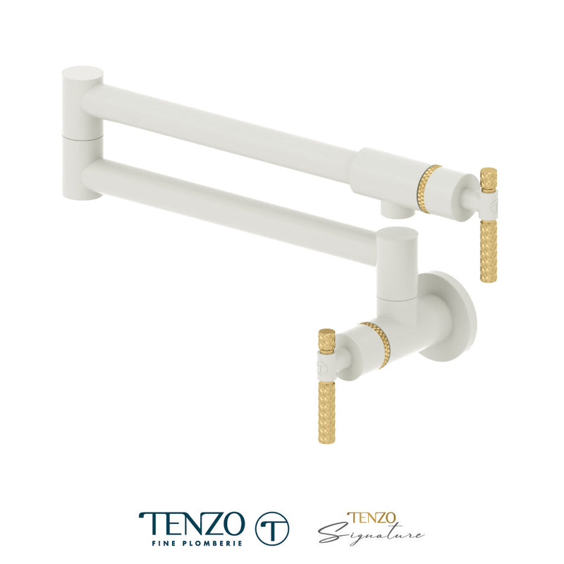 Tenzo Bellacio Pot Filler Faucet Matte White / Brushed Gold - BE160-C-MW-BG