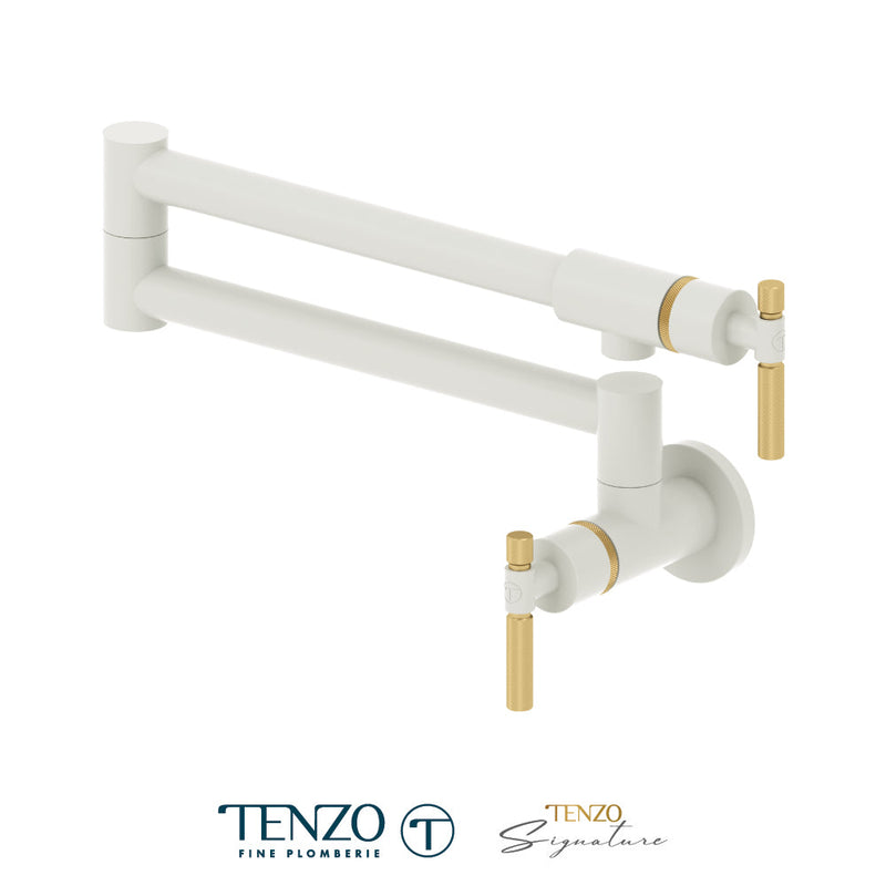 Tenzo Bellacio Pot Filler Faucet Matte White / Brushed Gold - BE160-F-MW-BG