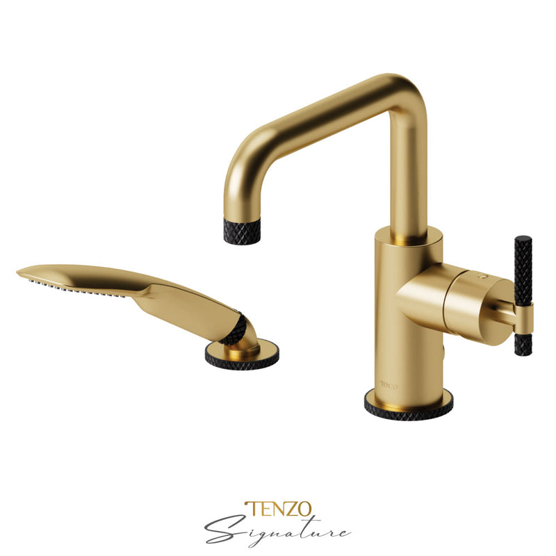 Tenzo Bellacio-C Deck Mount 2 Pcs Tub Filler Brushed Gold/Matte Black - BE31-C-PB-BG-MB