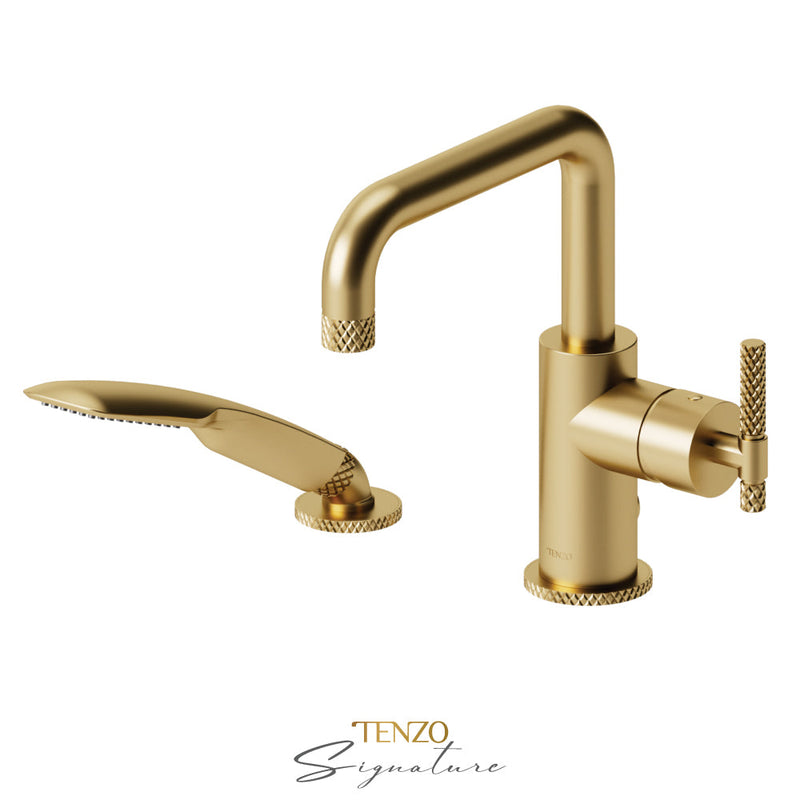 Tenzo Bellacio-C Deck Mount 2 Pcs Tub Filler Brushed Gold - BE31-C-PB-BG