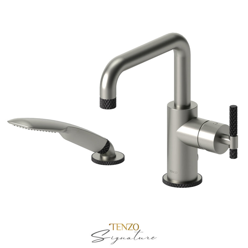 Tenzo Bellacio-C Deck Mount 2 Pcs Tub Filler Brushed Nickel/Matte Black - BE31-C-PB-BN-MB