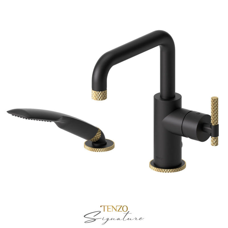 Tenzo Bellacio-C Deck Mount 2 Pcs Tub Filler Matte Black/Brushed Gold - BE31-C-PB-MB-BG