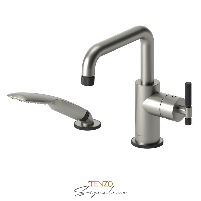 Tenzo Bellacio-F Deck Mount 2 Pcs Tub Filler Brushed Nickel/Matte Black - BE31-F-PB-BN-MB