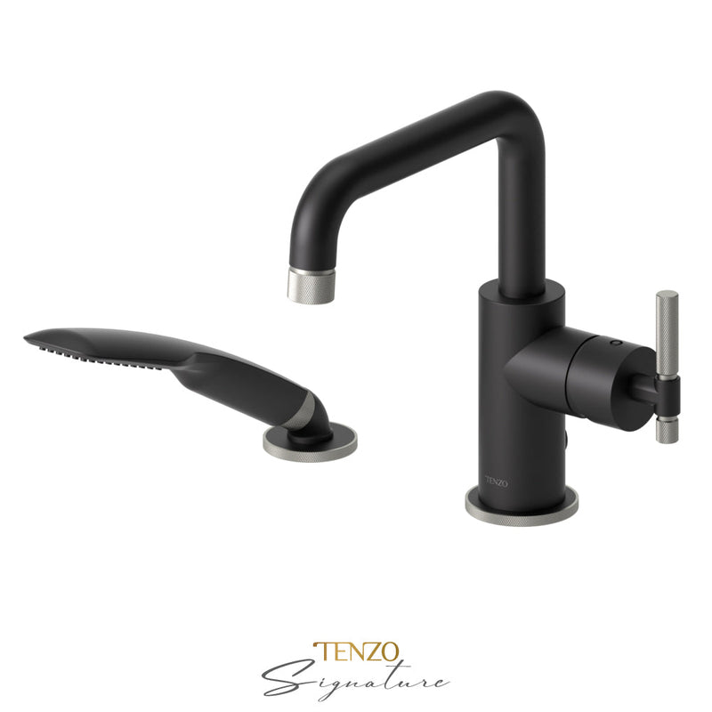 Tenzo Bellacio-F Deck Mount 2 Pcs Tub Filler Matte Black/Brushed Nickel - BE31-F-PB-MB-BN