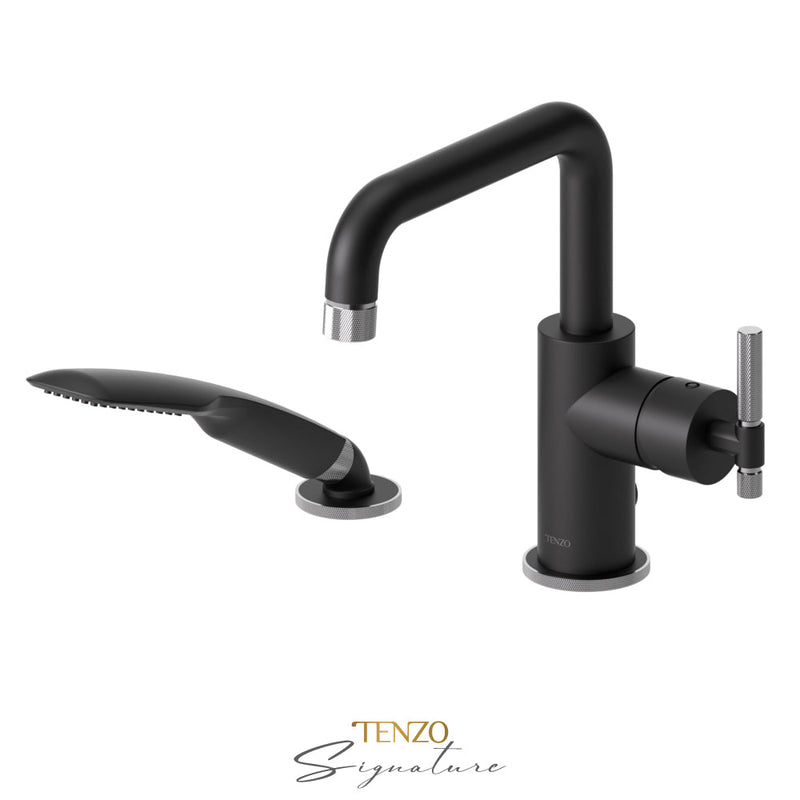 Tenzo Bellacio-F Deck Mount 2 Pcs Tub Filler Matte Black/Chrome - BE31-F-PB-MB-CR
