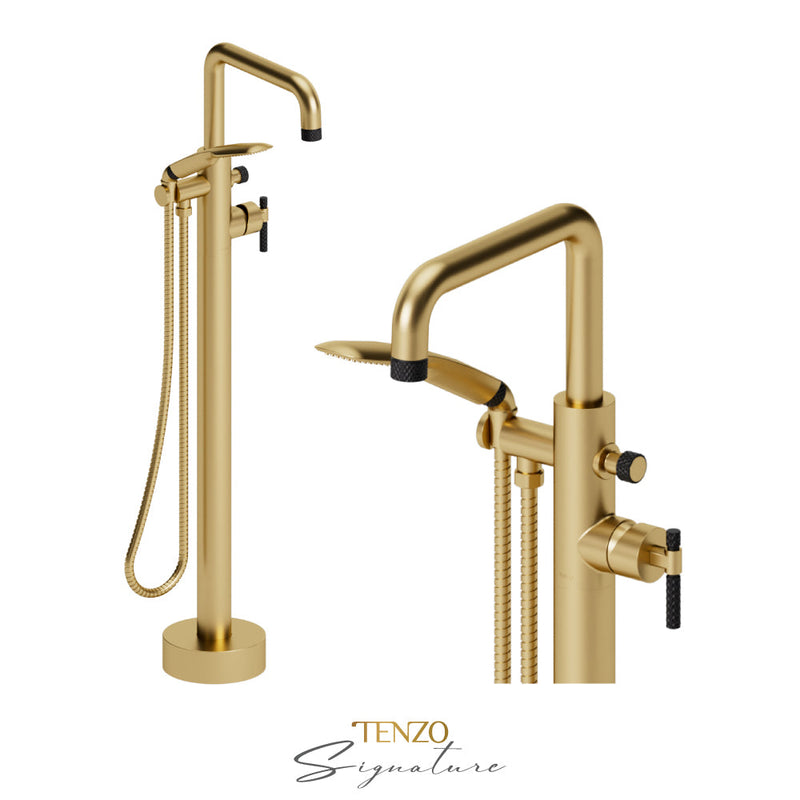 Tenzo Bellacio-C Floor Mount Tub Filler Brushed Gold/Matte Black - BE52-C-BG-MB