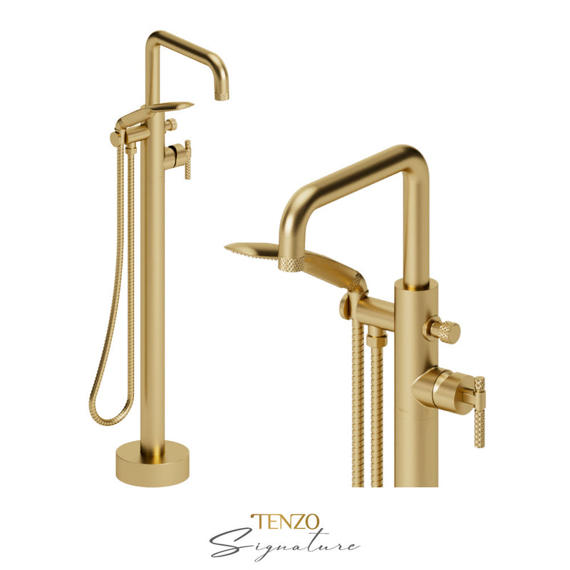 Tenzo Bellacio-C Floor Mount Tub Filler Brushed Gold - BE52-C-BG