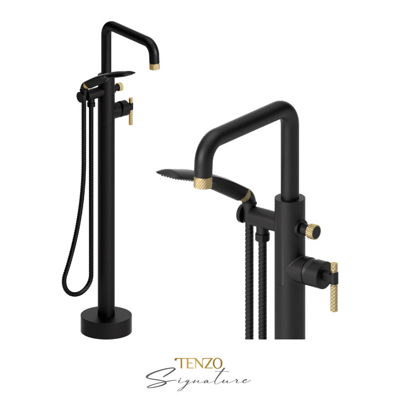 Tenzo Bellacio-C Floor Mount Tub Filler Matte Black/Brushed Gold - BE52-C-MB-BG