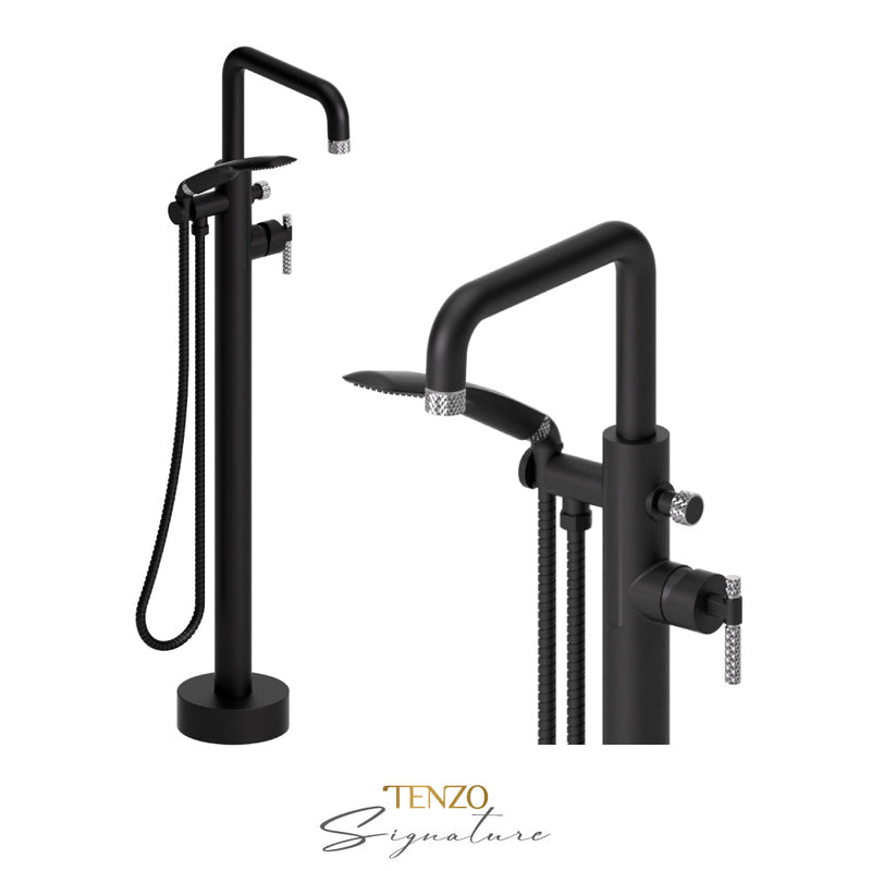 Tenzo Bellacio-C Floor Mount Tub Filler Matte Black/Chrome - BE52-C-MB-CR