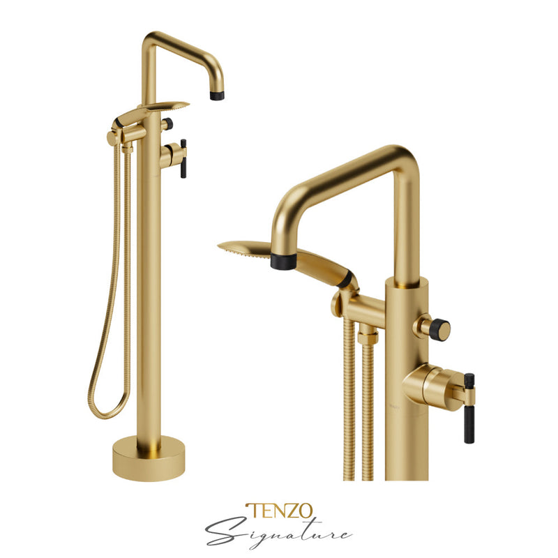 Tenzo Bellacio-F Floor Mount Tub Filler Brushed Gold/Matte Black - BE52-F-BG-MB