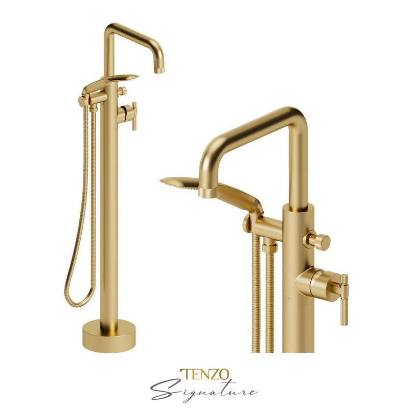Tenzo Bellacio-F Floor Mount Tub Filler Brushed Gold - BE52-F-BG