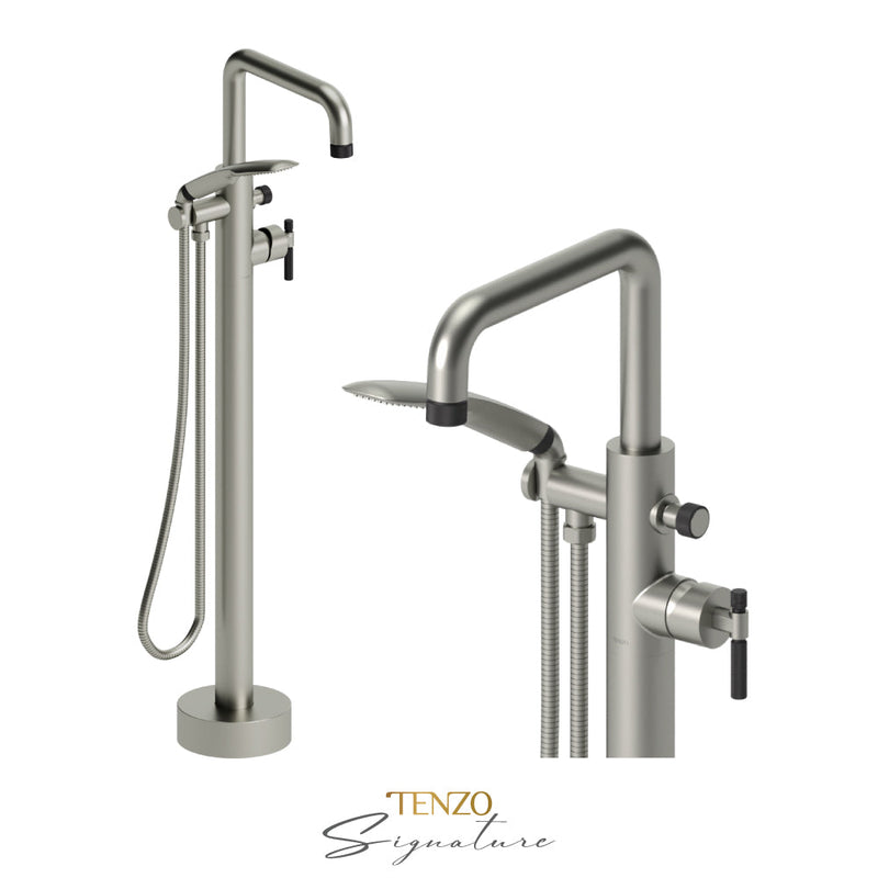 Tenzo Bellacio-F Floor Mount Tub Filler Brushed Nickel/Matte Black - BE52-F-BN-MB
