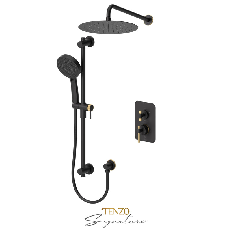 Tenzo Bellacio-F Kit encastré 2 fonctions avec douchette Noir mat / Or brossé - BEPB32-20112-F-MB-BG