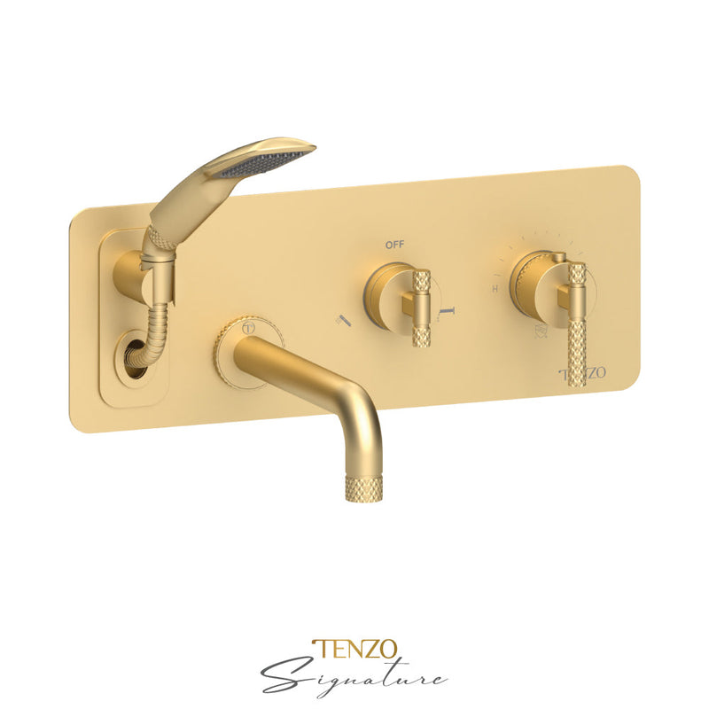 Tenzo Bellacio-C Wall Mount Tub Faucet With Retractable Hose Brushed Gold - BET73-C-BG
