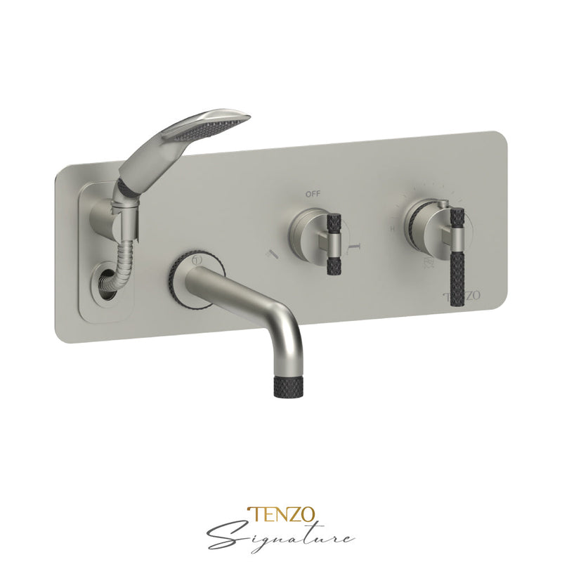Tenzo Bellacio-C Wall Mount Tub Faucet With Retractable Hose Brushed Nickel/Matte Black - BET73-C-BN-MB