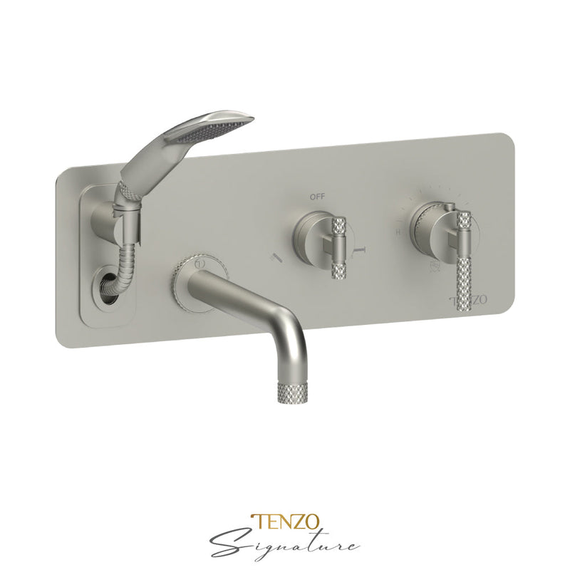 Tenzo Bellacio-C Wall Mount Tub Faucet With Retractable Hose Brushed Nickel - BET73-C-BN