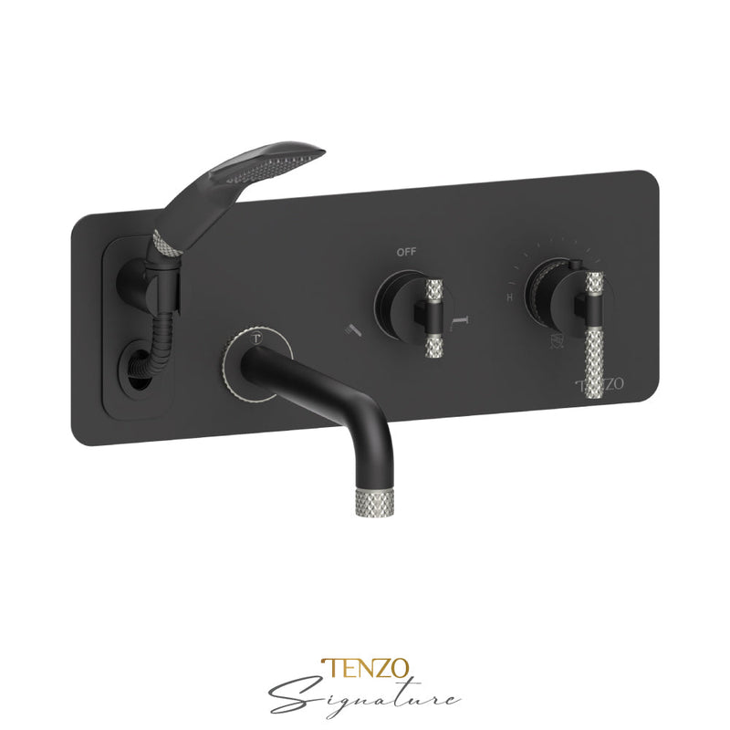 Tenzo Bellacio-C Wall Mount Tub Faucet With Retractable Hose Matte Black/Brushed Nickel - BET73-C-MB-BN
