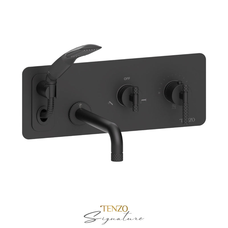 Tenzo Bellacio-C Wall Mount Tub Faucet With Retractable Hose Matte Black - BET73-C-MB
