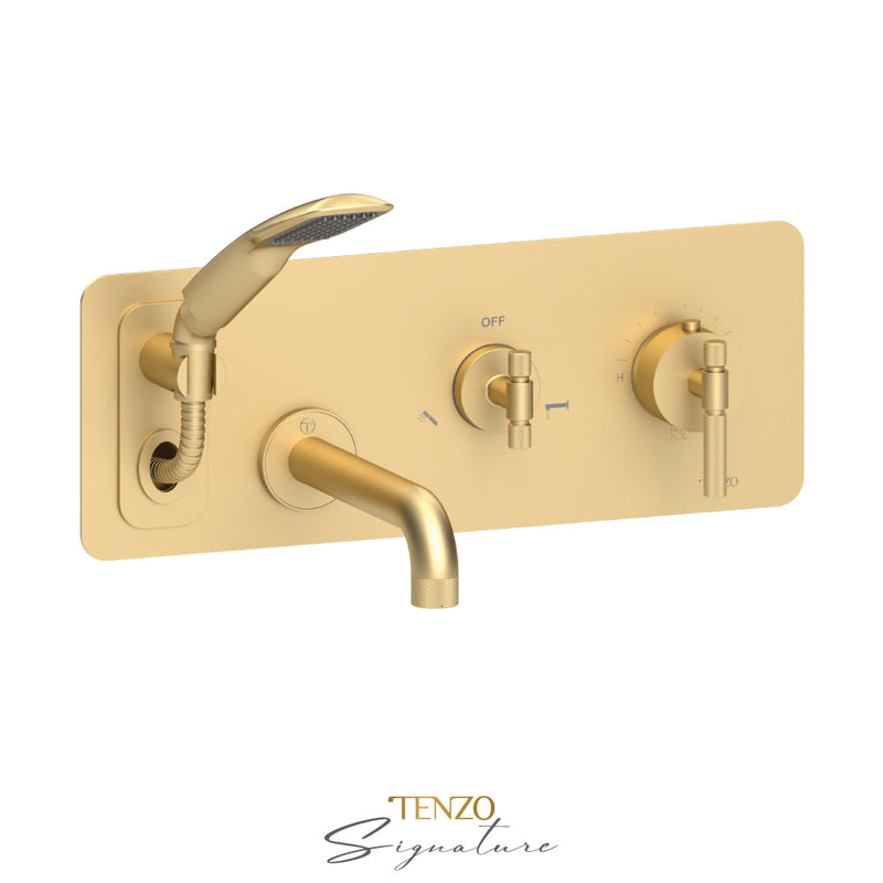 Tenzo Bellacio-F Wall Mount Tub Faucet With Retractable Hose Brushed Gold - BET73-F-BG