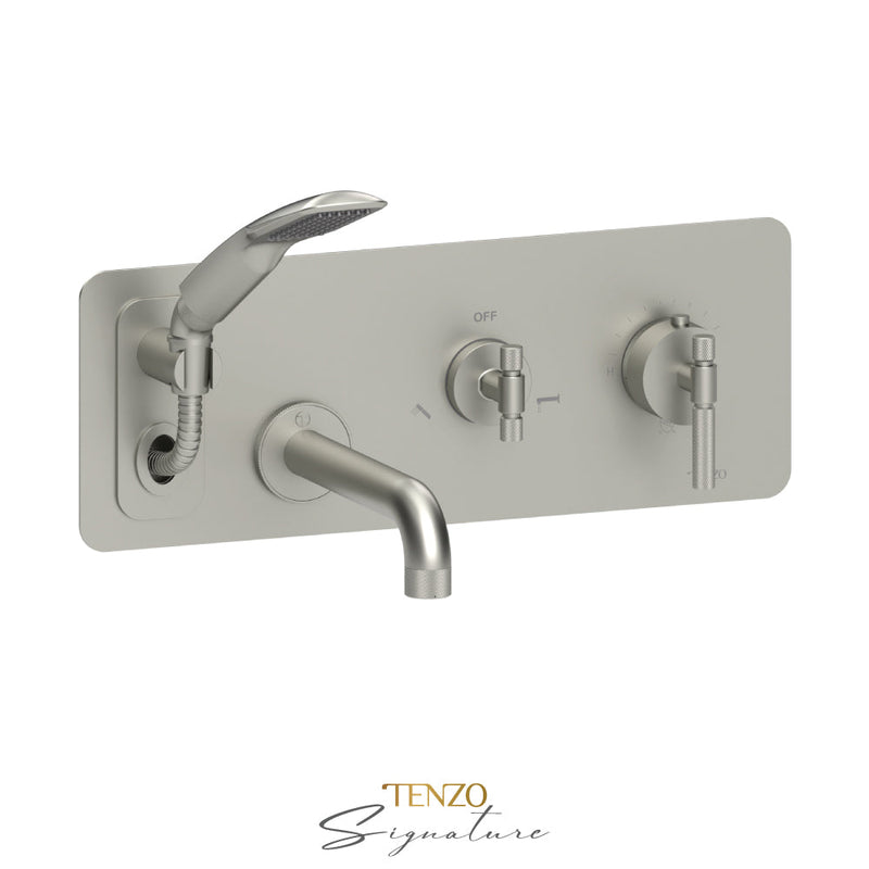 Tenzo Bellacio-F Wall Mount Tub Faucet With Retractable Hose Brushed Nickel - BET73-F-BN