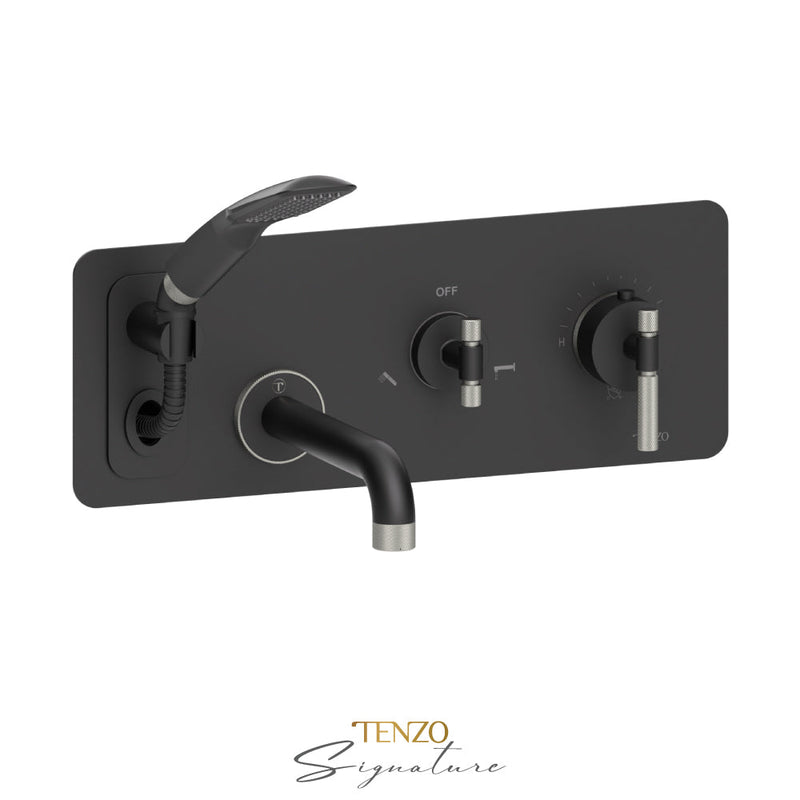 Tenzo Bellacio-F Wall Mount Tub Faucet With Retractable Hose Matte Black/Brushed Nickel - BET73-F-MB-BN