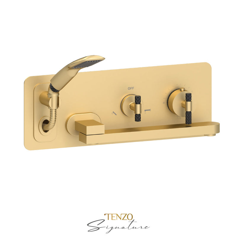 Tenzo Bellacio-C Wall Mount Tub Faucet With Swivel Spout Brushed Gold/Matte Black - BET74-C-BG-MB