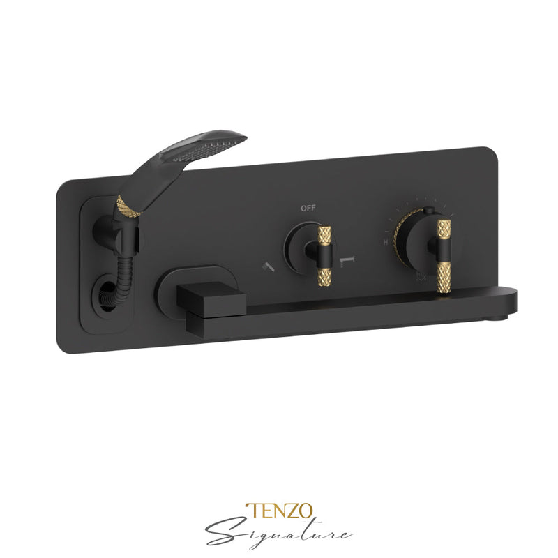 Tenzo Bellacio-C Wall Mount Tub Faucet With Swivel Spout Matte Black/Brushed Gold - BET74-C-MB-BG