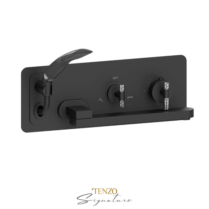 Tenzo Bellacio-C Wall Mount Tub Faucet With Swivel Spout Matte Black/Chrome - BET74-C-MB-CR