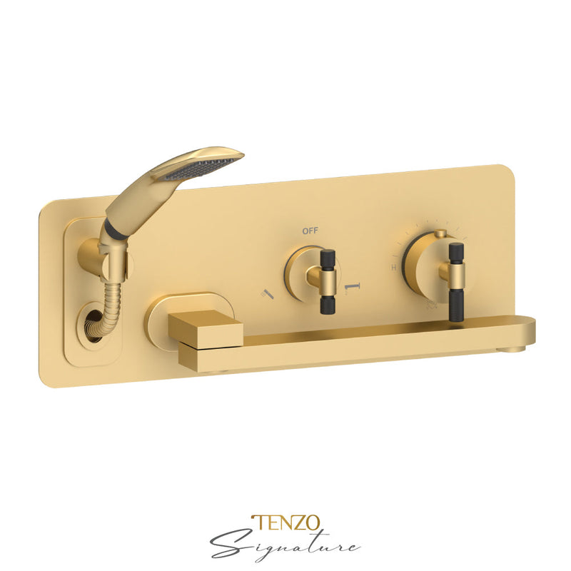 Tenzo Bellacio-F Wall Mount Tub Faucet With Swivel Spout Brushed Gold/Matte Black - BET74-F-BG-MB