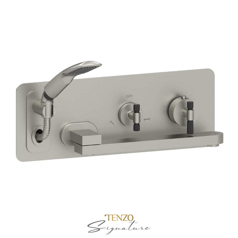 Tenzo Bellacio-F Wall Mount Tub Faucet With Swivel Spout Brushed Nickel/Matte Black - BET74-F-BN-MB