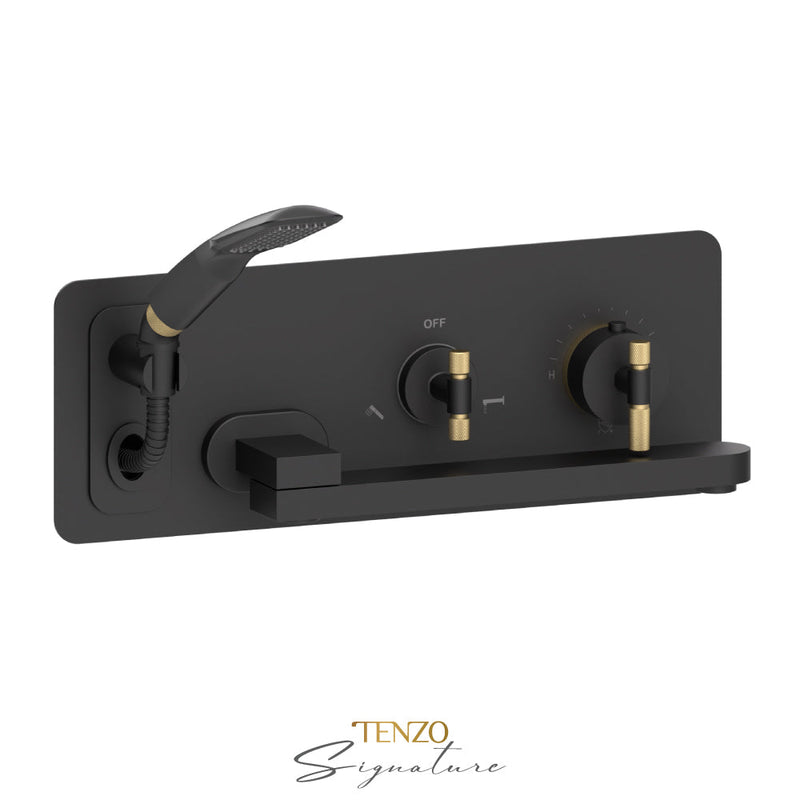 Tenzo Bellacio-F Wall Mount Tub Faucet With Swivel Spout Matte Black/Brushed Gold - BET74-F-MB-BG
