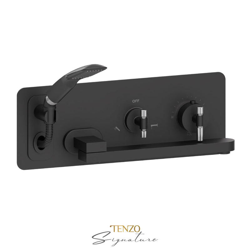 Tenzo Bellacio-F Wall Mount Tub Faucet With Swivel Spout Matte Black/Chrome - BET74-F-MB-CR