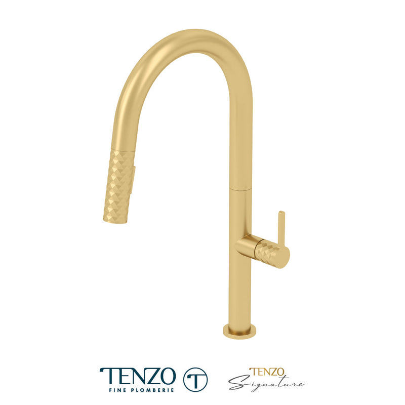 Tenzo Calozy Single-Handle Kitchen Faucet With Pull-Down & 2-Function Hand Shower Brushed Gold - CA130-BG
