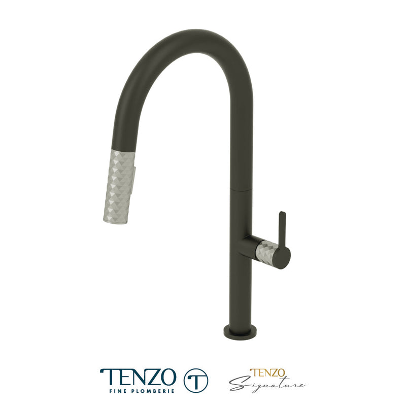 Tenzo Calozy Single-Handle Kitchen Faucet With Pull-Down & 2-Function Hand Shower Matte Black / Stainless Steel - CA130-MB-SS