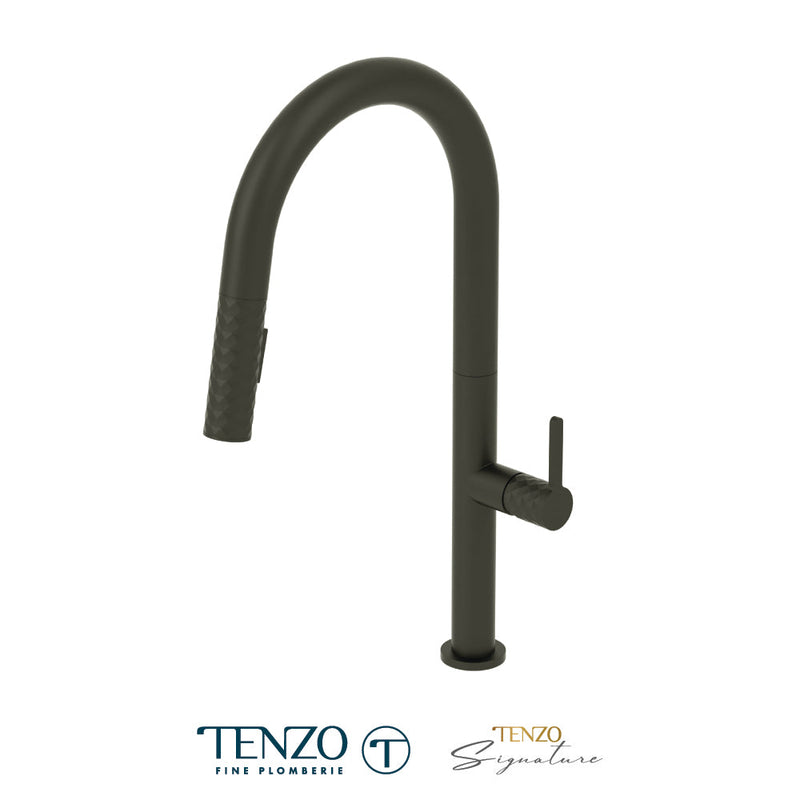 Tenzo Calozy Single-Handle Kitchen Faucet With Pull-Down & 2-Function Hand Shower Matte Black - CA130-MB