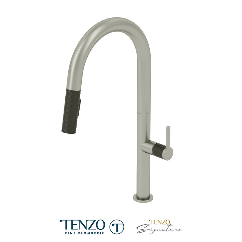 Tenzo Calozy Single-Handle Kitchen Faucet With Pull-Down & 2-Function Hand Shower Stainless Steel / Matte Black - CA130-SS-MB