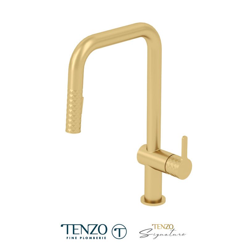 Tenzo Calozy Single-Handle Kitchen Faucet With Pull-Down & 2-Function Hand Shower Brushed Gold - CA131-BG