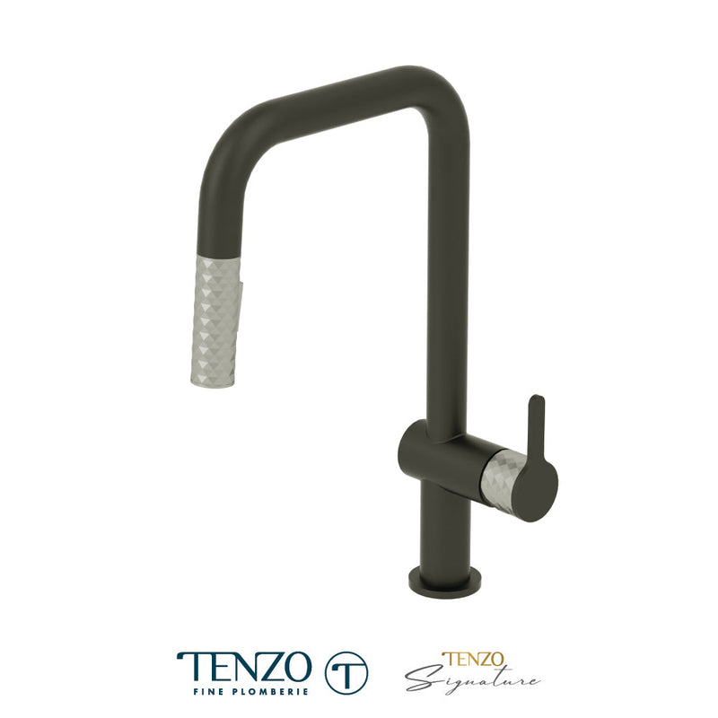 Tenzo Calozy Single-Handle Kitchen Faucet With Pull-Down & 2-Function Hand Shower Matte Black / Stainless Steel - CA131-MB-SS