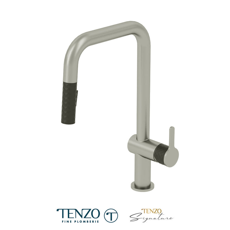 Tenzo Calozy Single-Handle Kitchen Faucet With Pull-Down & 2-Function Hand Shower Stainless Steel / Matte Black - CA131-SS-MB