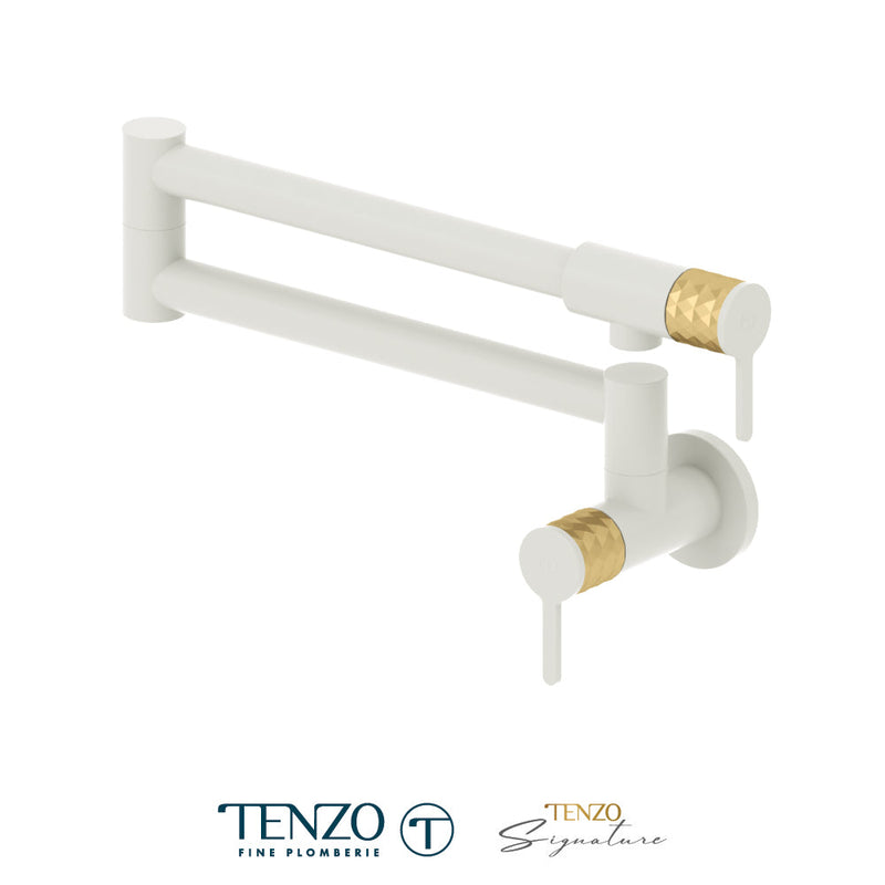 Tenzo Calozy Pot Filler Faucet Matte White / Brushed Gold - CA160-MW-BG