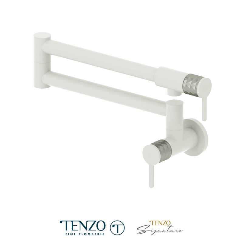 Tenzo Calozy Pot Filler Faucet Matte White / Stainless Steel - CA160-MW-SS