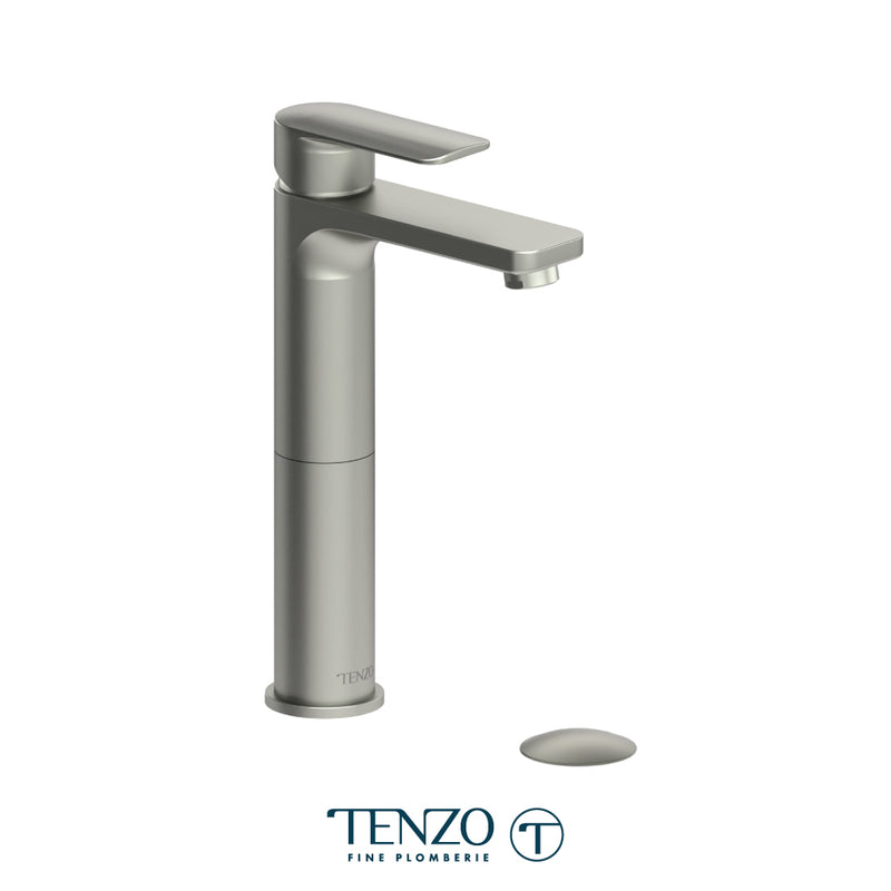 Tenzo Delano Single Hole Tall Lavatory Faucet Brushed Nickel With (Overflow) Drain - DE12H-P-BN