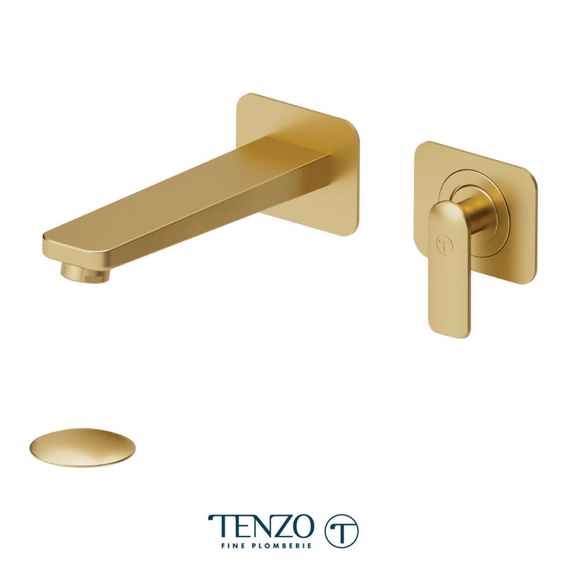 Tenzo Delano Wall Mount Lavatory Faucet Brushed Gold With (Overflow) Drain - DE14-P-BG