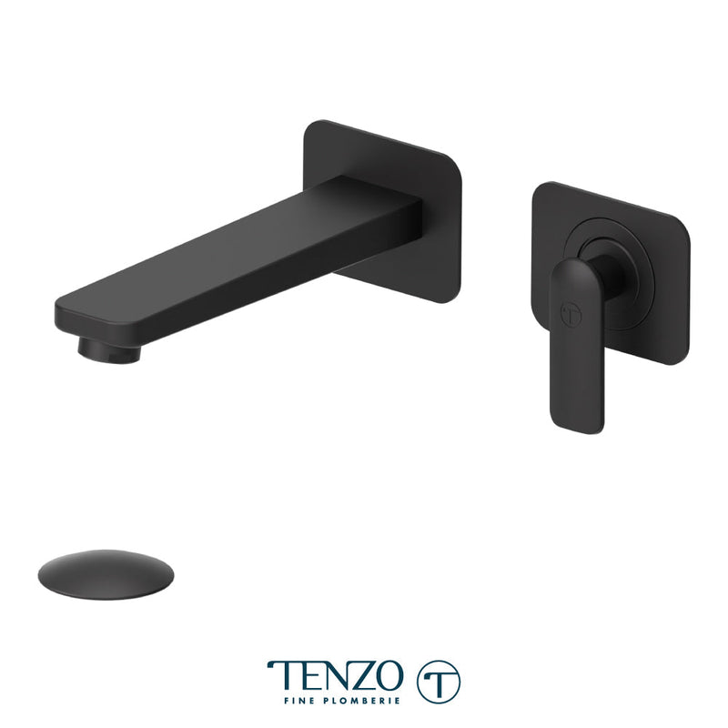 Tenzo Delano Wall Mount Lavatory Faucet Matte Black With (Overflow) Drain - DE14-P-MB