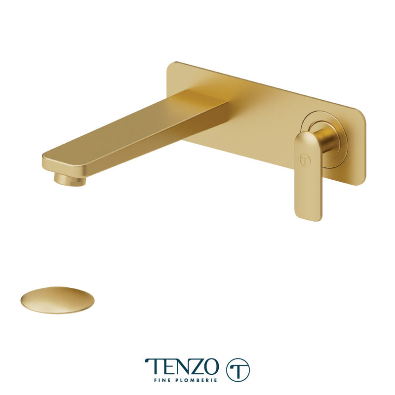 Tenzo Delano Wall Mount Lavatory Faucet Brushed Gold With (Overflow) Drain - DE15-P-BG